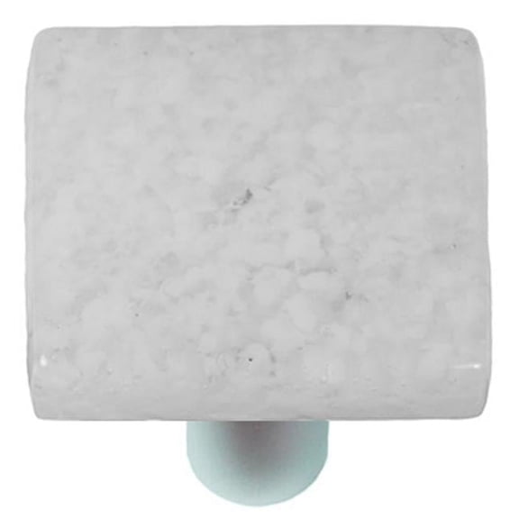 Granite Clear & White Square Glass Cabinet Knob - Aluminum Post