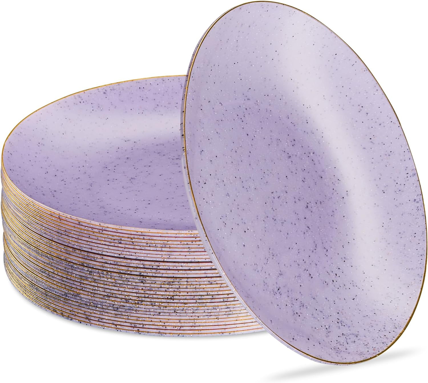 Granite Purple and Gold Rim 9" Disposable Plastic Dinner Plates, 30-Pack