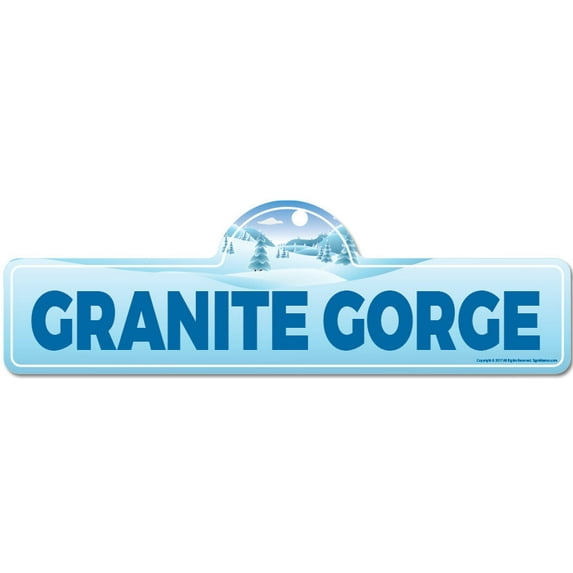 Granite Gorge Street Sign | Indoor/Outdoor | Skiing Skier Snowboarder Décor for Ski Lodge Cabin Mountian House | SignMission personalized gift