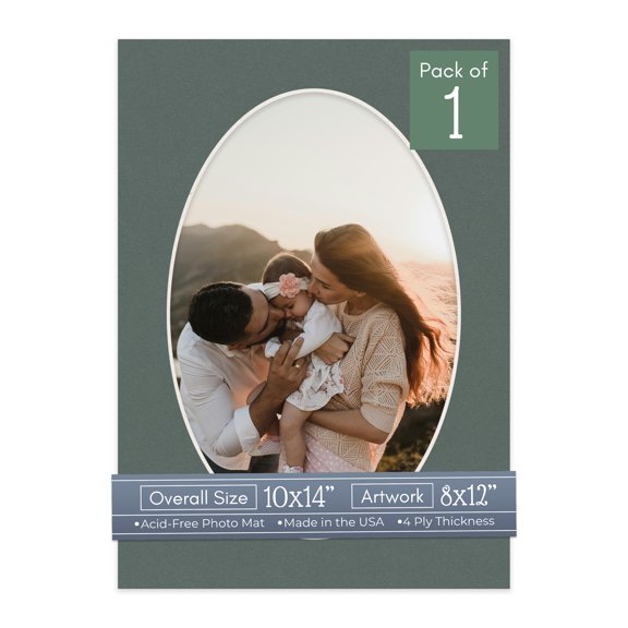 Granite Gray Picture Frame Mat for 10x14 Frames - Oval Opening for 8x12 Photos - 1 Mat