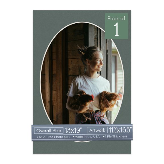 Granite Gray Picture Frame Mat for 13x19 Frames - Oval Opening for 11.7x16.5 Photos - 1 Mat