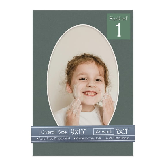 Granite Gray Picture Frame Mat for 9x13 Frames - Oval Opening for 7x11 Photos - 1 Mat