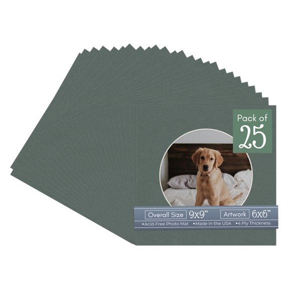 Granite Gray Picture Frame Mat for 9x9 Frames - Circle Opening for 6x6 Photos - 25 Mats