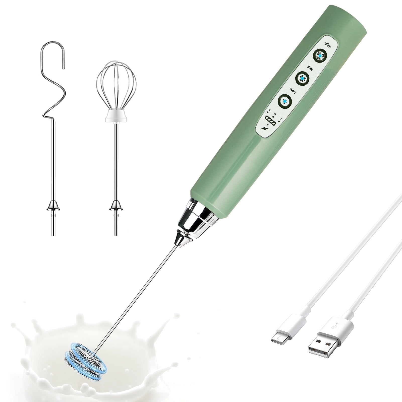 Granite Handheld Milk Frother Wand for Coffee, Rechargeable Electric Whisk with 3 Heads 3 Speeds Drink Mixer Coffee Frother For Latte, Cappuccino, Hot Chocolate, Egg