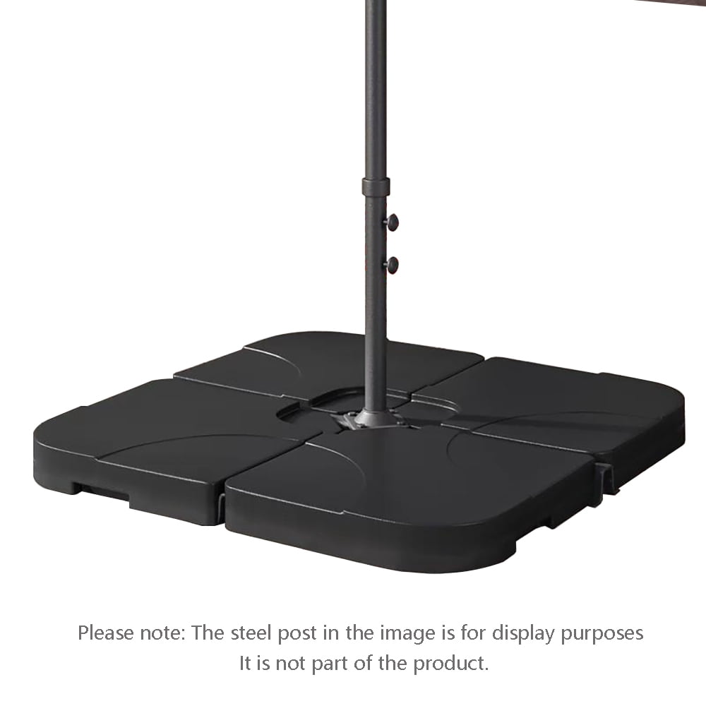 KOOL 130 lbs Outdoor Cantilever Patio Umbrella Base Offset Umbrella Stand, 4-Piece Square Fillable HDPE Plates for Garden Backyard Poolside in Black