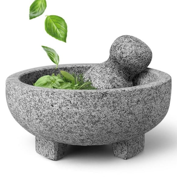 Granite Mortar and Pestle Set - Solid Granite Stone Grinder Bowl Holder 6 Inch Molcajete For Guacamole, Herbs, Spices, Garlic, Kitchen, Cooking, Medicine