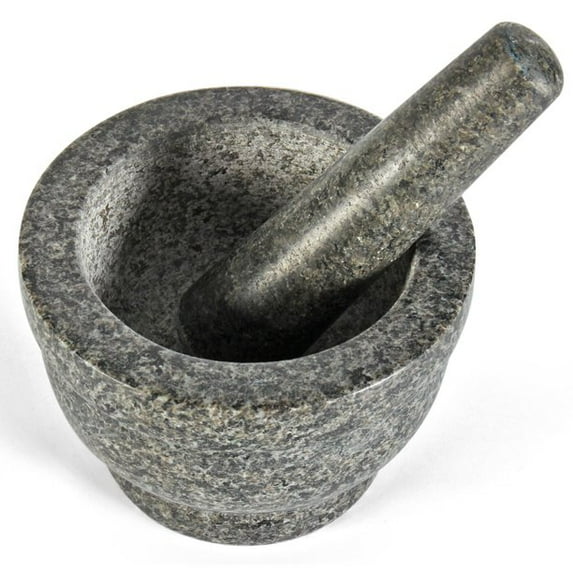 Granite Mortar and Pestle Set - Solid Granite Stone Grinder Bowl Holder 5.5 Inch For Guacamole, Herbs, Spices, Garlic, Kitchen, Cooking, Medicine