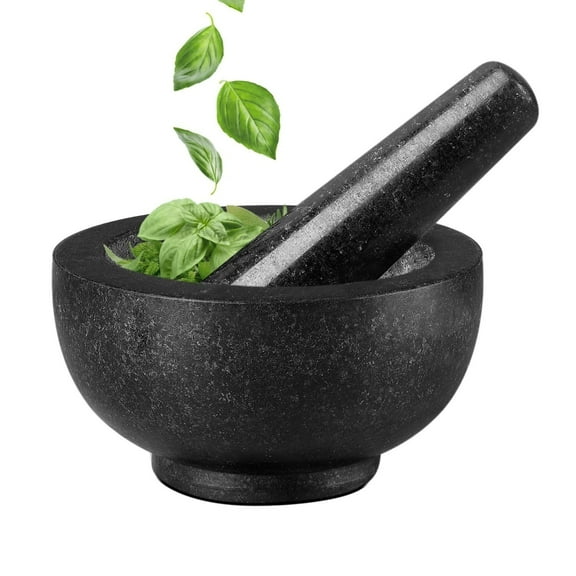 Granite Mortar and Pestle Set - Solid Marble Stone Grinder Bowl Holder 4.72 Inch For Guacamole, Herbs, Spices, Garlic, Kitchen, Cooking, Medicine