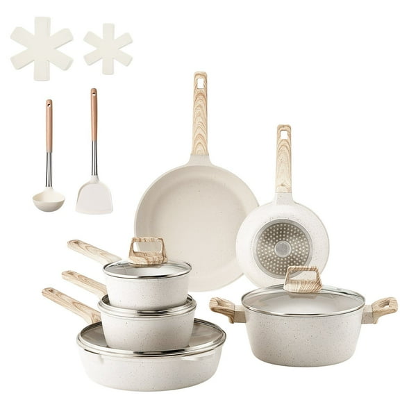 Granite Nonstick 17 Piece Pots and Pans Set for Induction Cookware Kitchen White