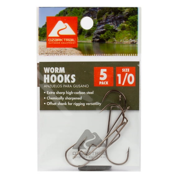 Granite Outdoors Premium High Carbon Steel Round Bend Worm Fishing Hooks Size1/0