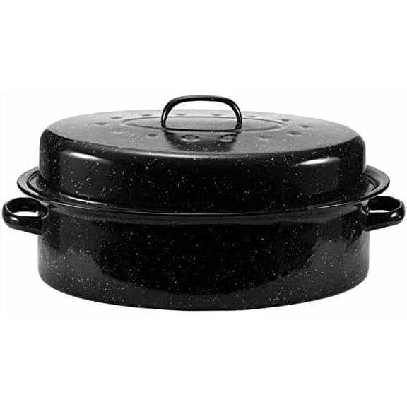 Granite Roaster Pan, 18' Enameled Roasting Pan with Domed Lid. Oval Turkey Roaster, Great for Chicken, Lamb, Vegetable. Dishwasher Safe Cookware Fit for 18Lb Turkey