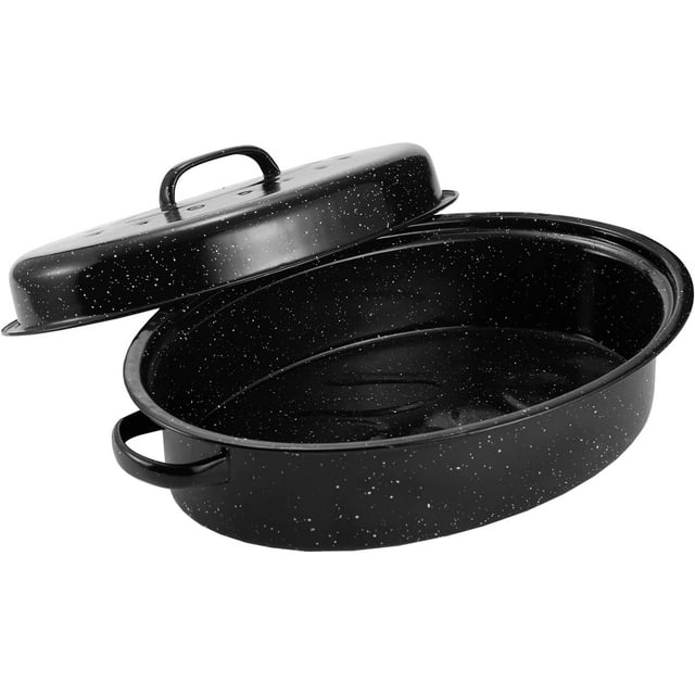 Granite Roasting Pan, Medium 16” Enameled Roasting Pan with Domed Lid