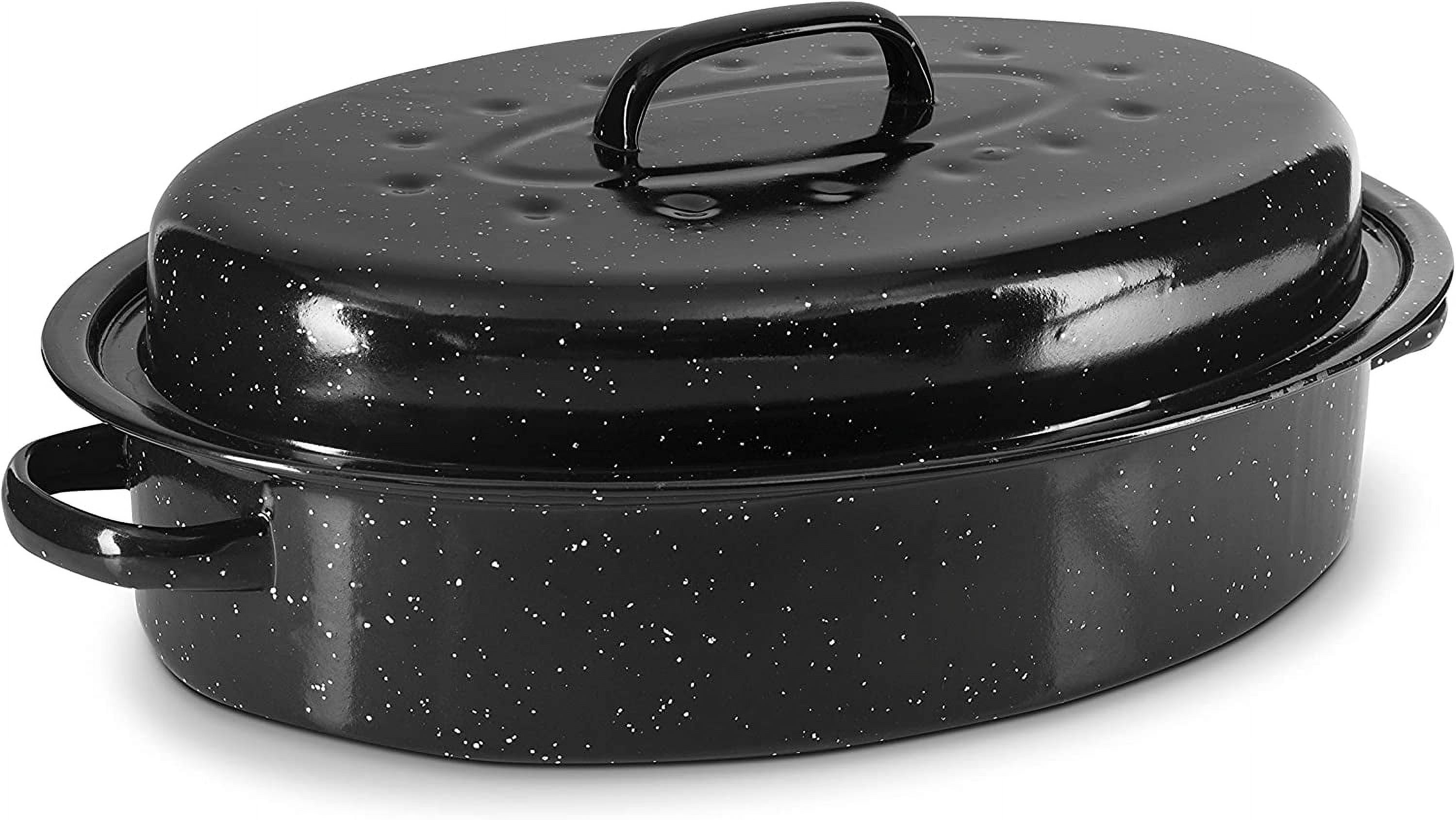 Granite Roasting Pans, Black (15" Oval Roaster Pan With Lid)
