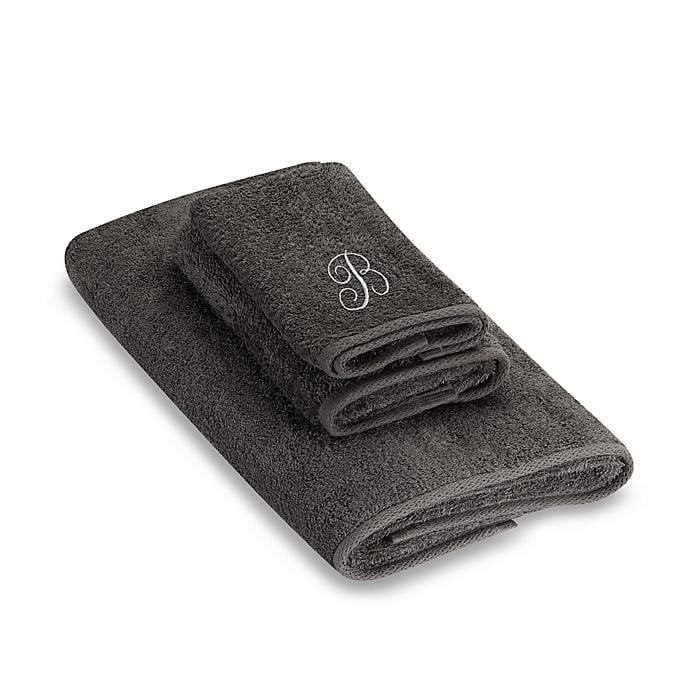 Granite/Silver Script Monogram Embroidered Fingertip Towel Letter B