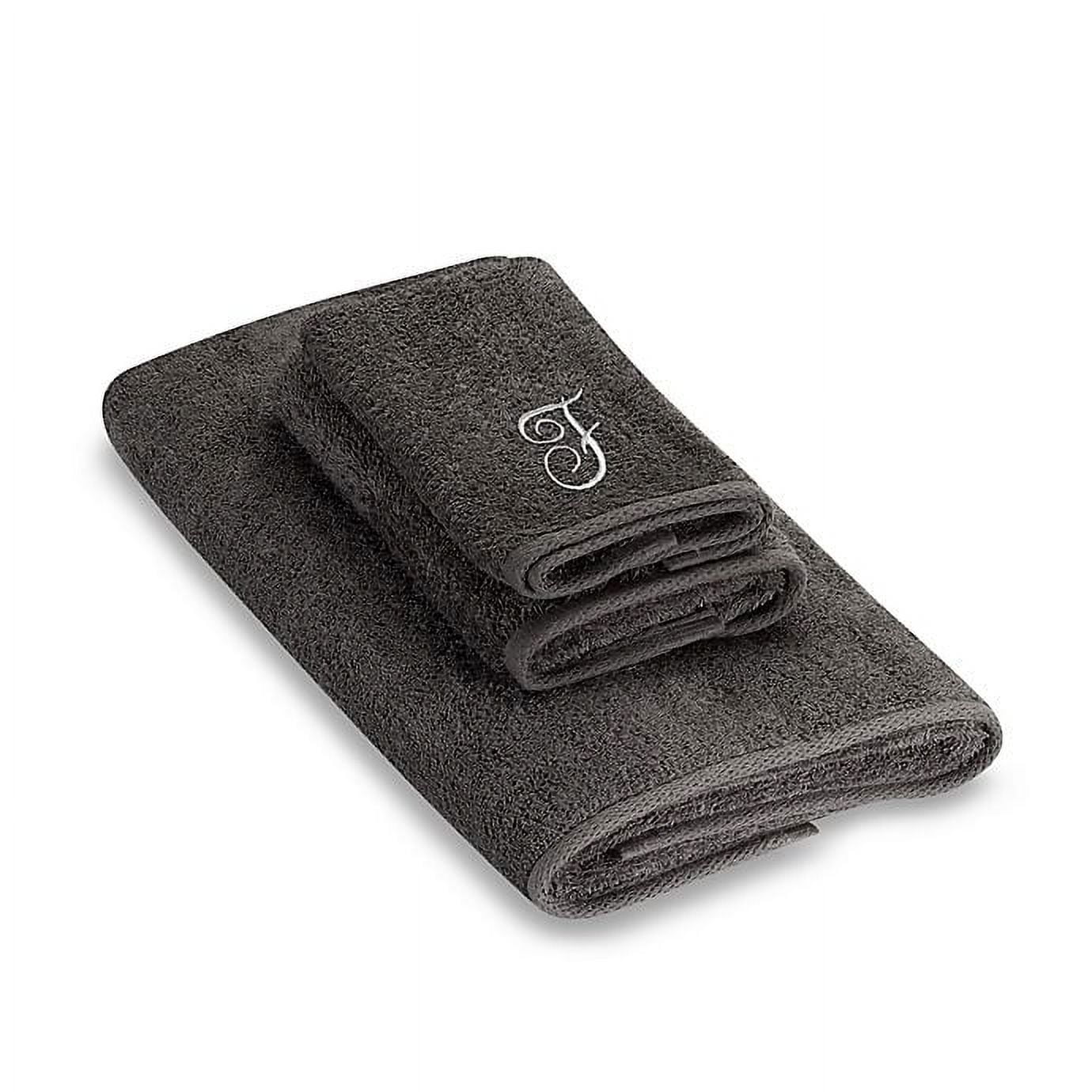 Granite/Silver Script Monogram Embroidered Fingertip Towel Letter F