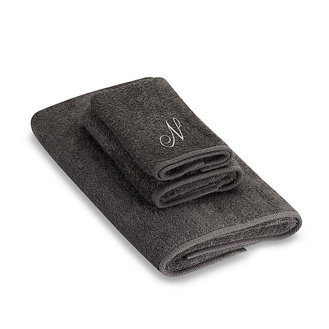 Granite/Silver Script Monogram Embroidered Fingertip Towel Letter N