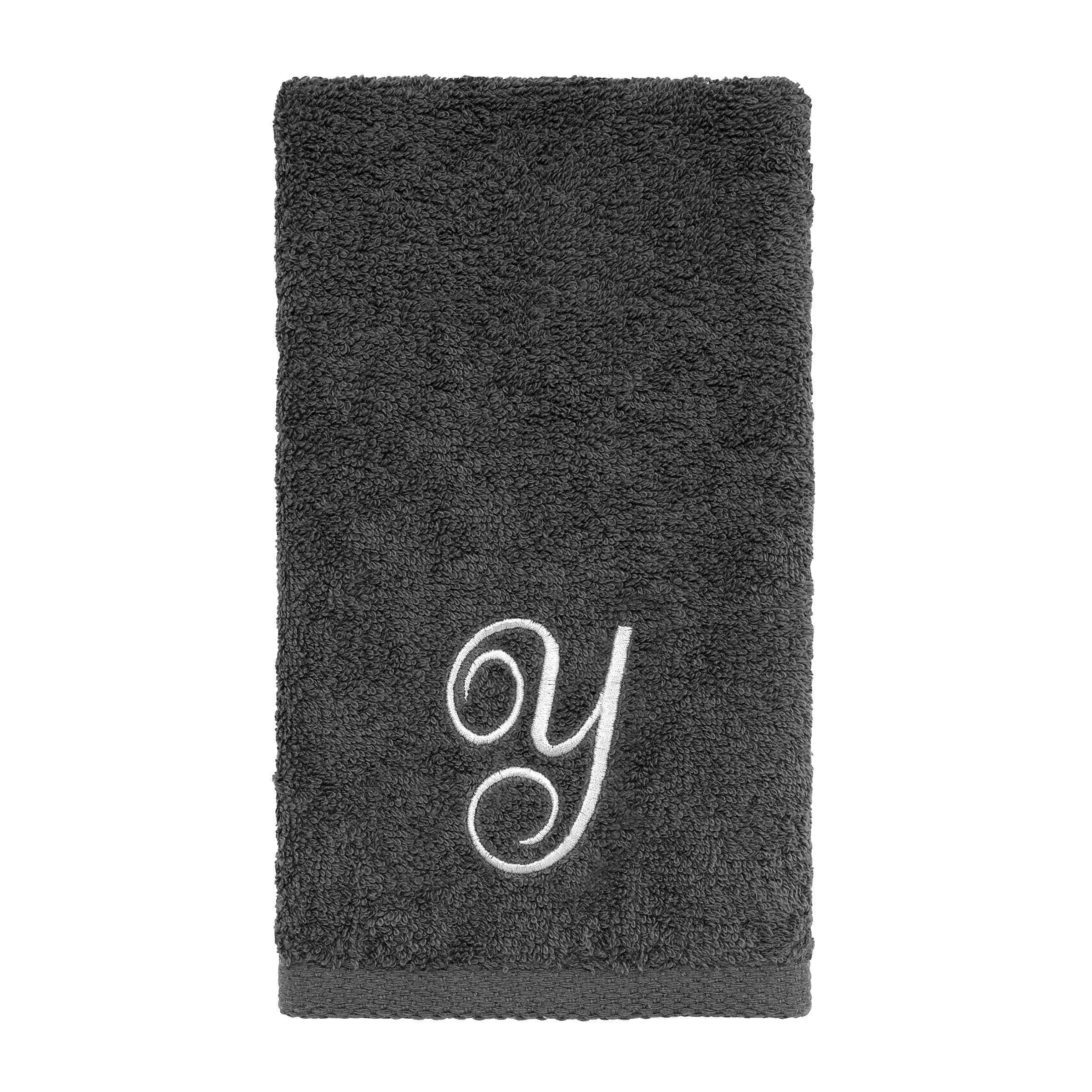 Dark Gray Cotton Monogrammed Fingertip Washcloth