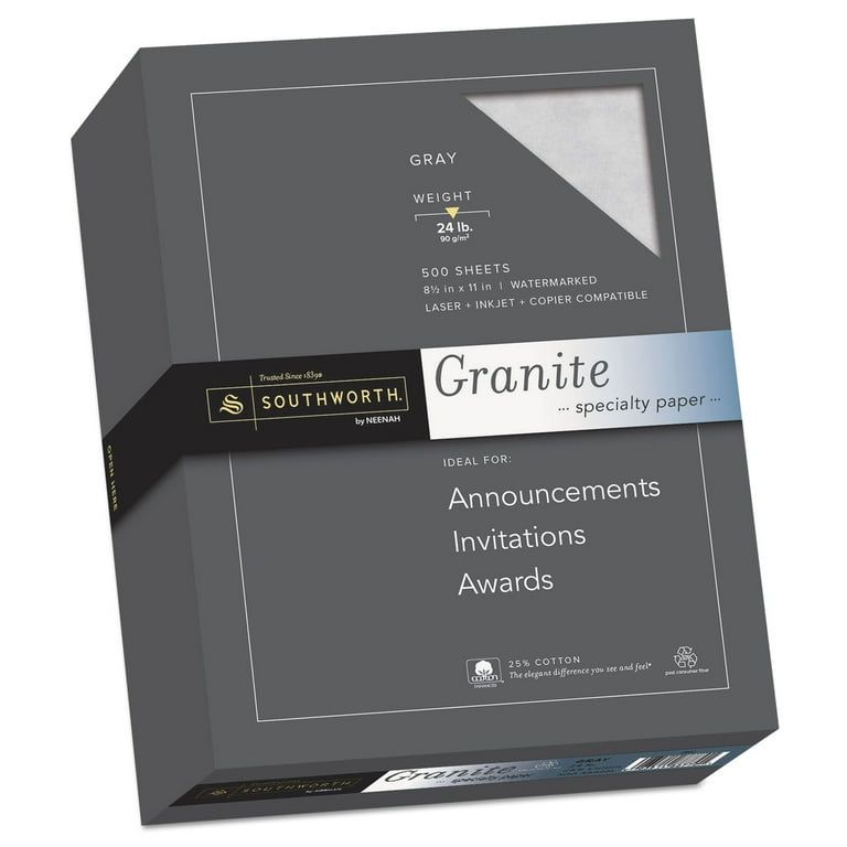 Granite Specialty Paper, 24 lb Bond Weight, 8.5 x 11, Ivory, 500/Ream Granite Specialty Paper, 24 lb Bond Weight, 8.5 x 11, Ivory, 500/Ream