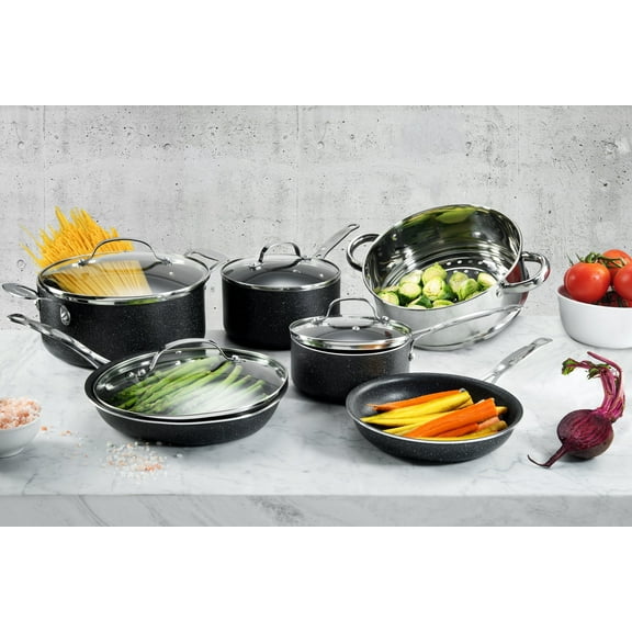 Granite Stone 15 Piece Non-stick Cookware, Dishwasher Safe, Pots and Pans Set, Black
