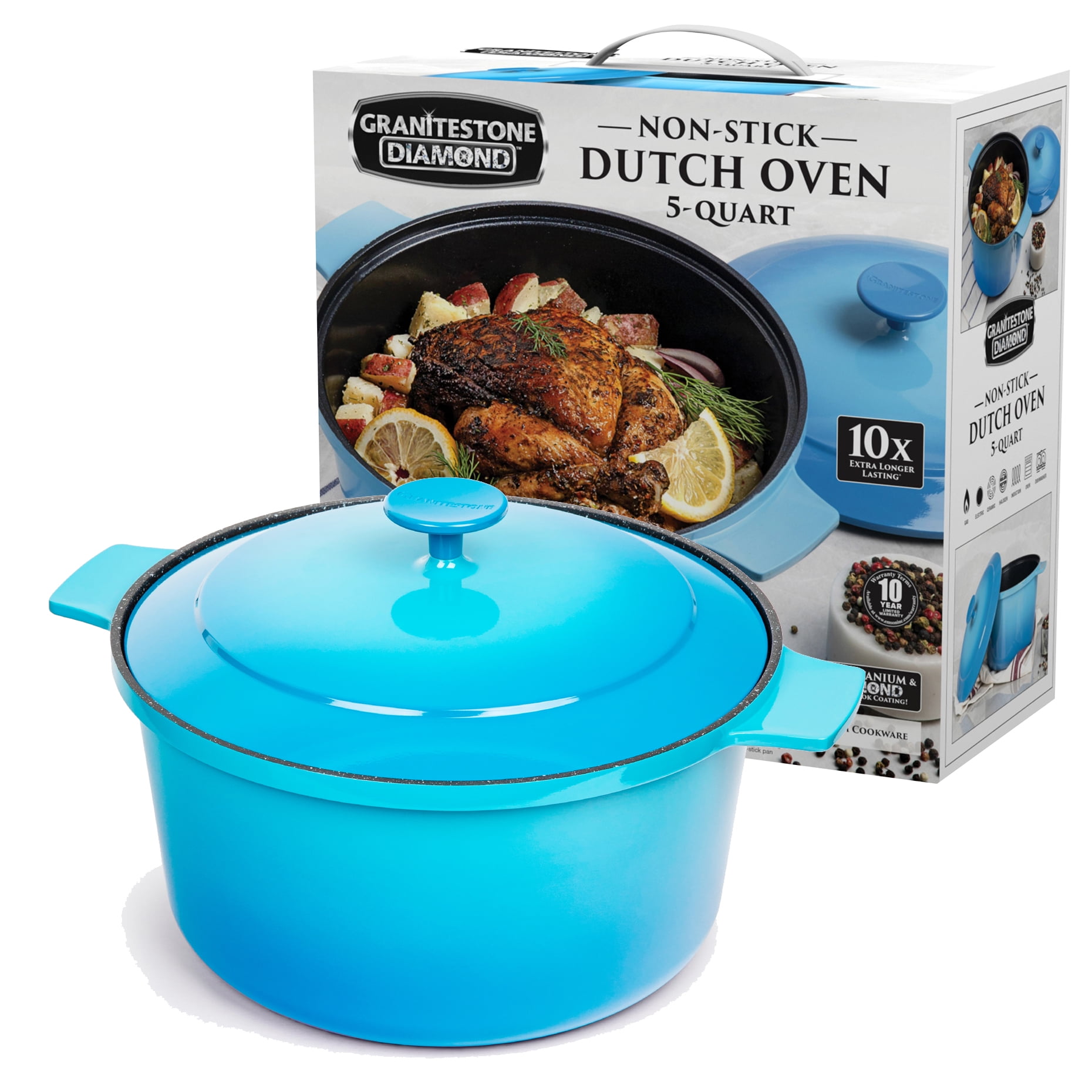  Granitestone Black 12 Pc Dutch Ovens Set, Lightweight 5 Qt Dutch  Oven Pot with Lid + Removeable Silicone Handles, Dutch Oven for Bread Baking,  Ultra Nonstick, Oven/Dishwasher Safe, Induction Cookware: Home