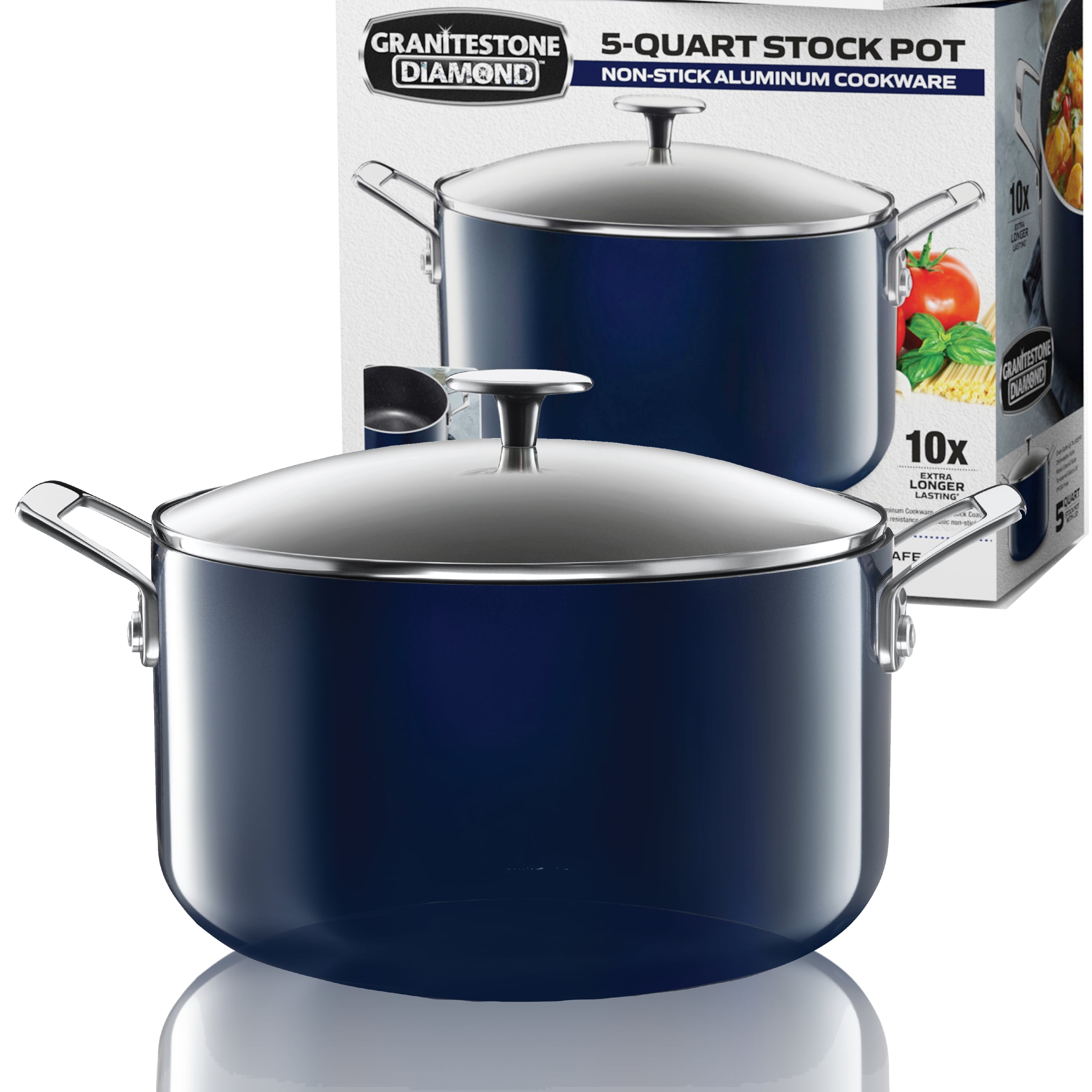 MasterPan 5qt. Granite Ultra Non-Stick Cast Aluminum Stock Pot with Glass Lid