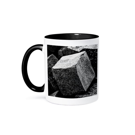 Granite Stone Cube Blocks In A Pile. Cubism Photo, 11oz Two-Tone Black Mug