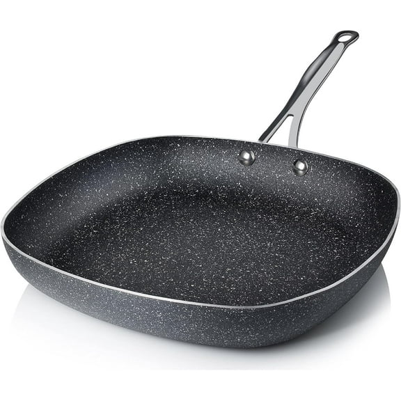 Granitestone 11" Shallow Square Frying Pan Nonstick Skillet, Scratchproof Diamond Infused Coating, No-warp Mineral-enforced Cookware Dishwasher Oven Safe Kitchenware - As Seen On TV