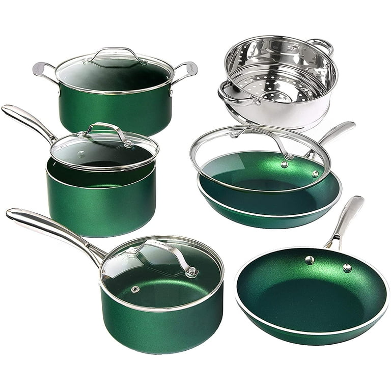 Pots & Pans Set 10 Piece Nonstick Cookware Includes Steamer Scratch  Resistant Granite Coated Dishwasher Oven-Safe PFOA-Free