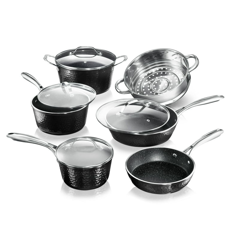 10-Piece Pots and Pans Set, White Granite Nonstick Cookware Set