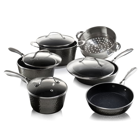 Granitestone Diamond 10 Piece Nonstick Pots and Pans Set with Platinum Hammered Exterior, Mineral & Diamond Infused Ultra Nonstick, Dishwasher Safe Cookware Set, Induction Capable, As Seen on TV