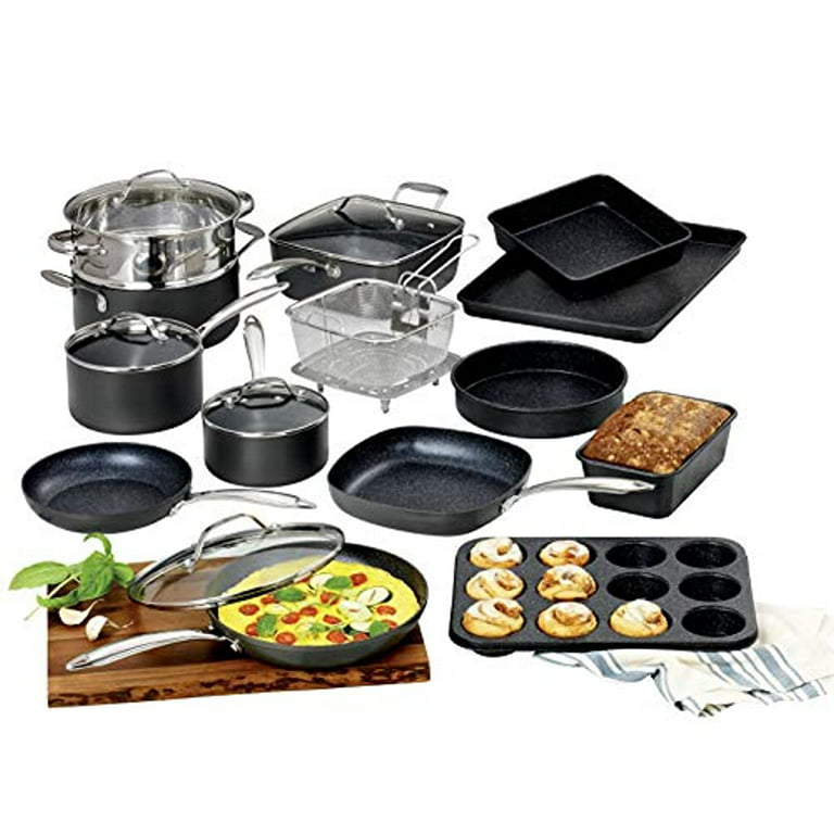 Granite Stone Pots and Pans Set 20 Piece Complete Cookware Bakeware Set  Nonstick Dishwasher Oven Safe Black - AliExpress