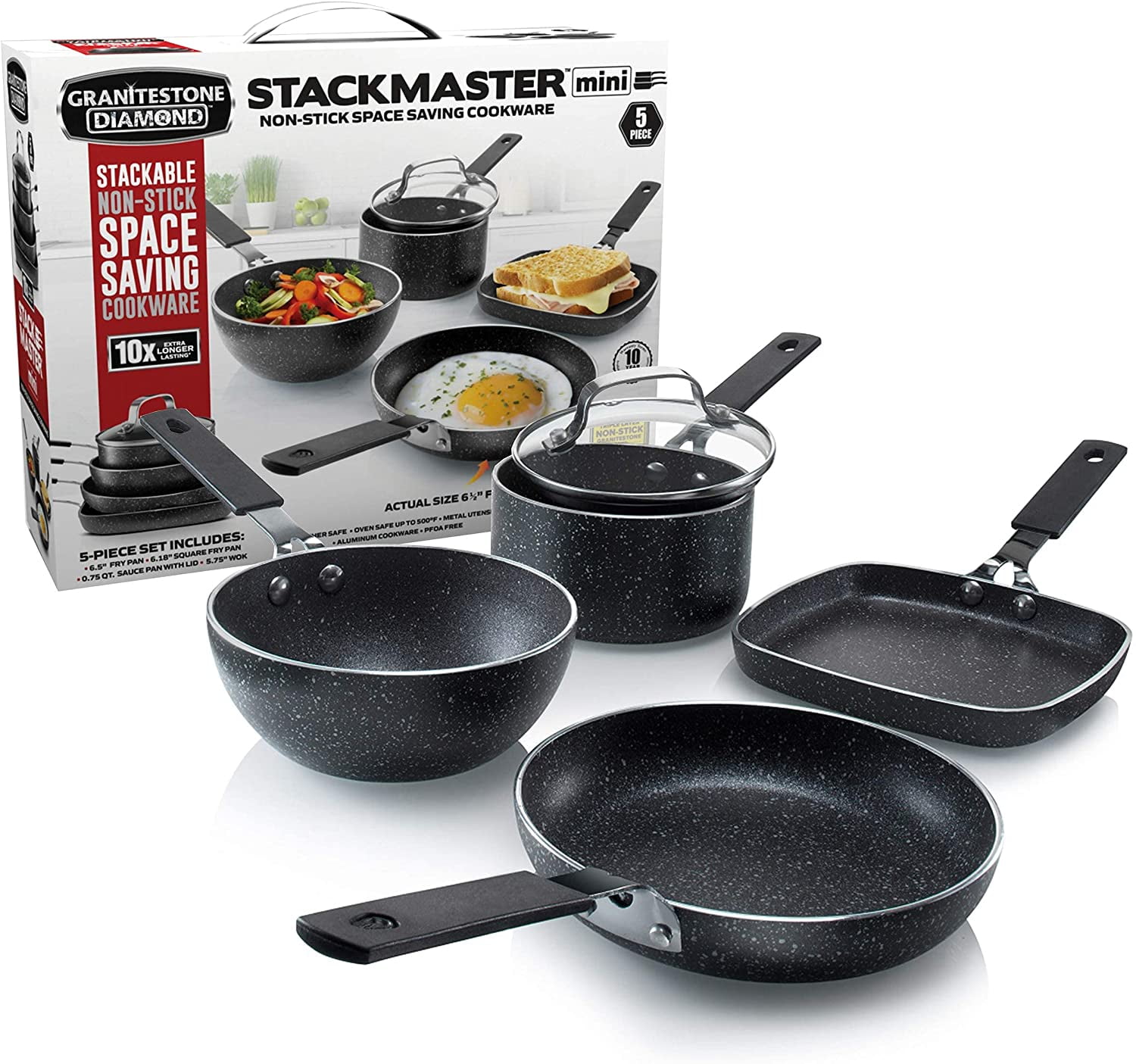  Granitestone Original Stackmaster 15 Piece Nonstick Cookware  Set, Scratch Resistant Kitchenware, Pots and Pans, Induction-Compatible:  Home & Kitchen