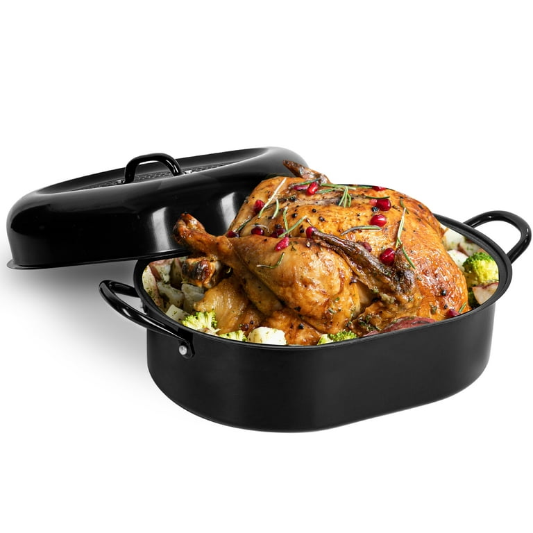 Granite Stone Oval Roaster Pan, Large 19.5” Ultra Nonstick Roasting Pan  with Lid 