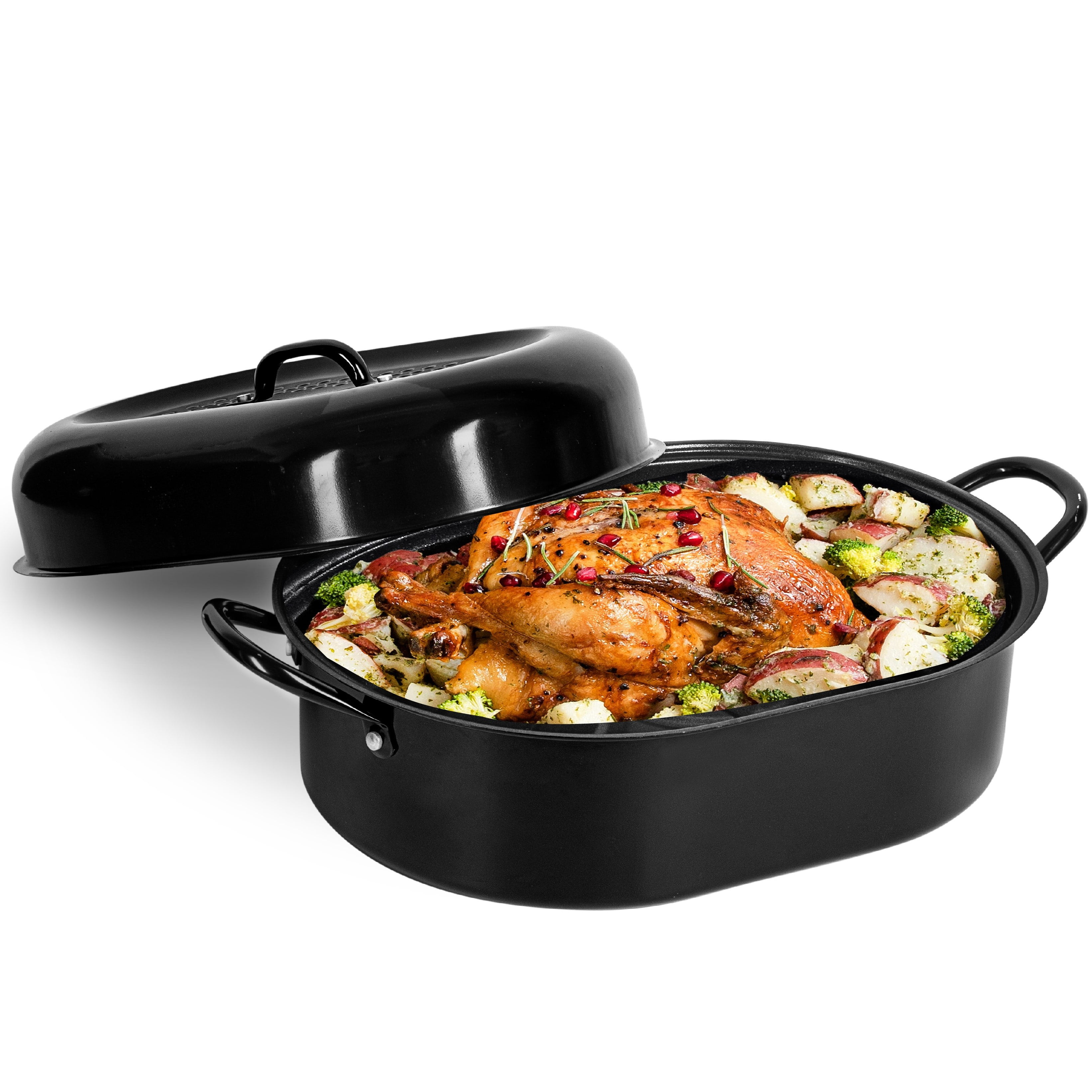 Granite Stone Oval Roaster Pan, Small 16” Ultra Nonstick Roasting Pan with  Lid