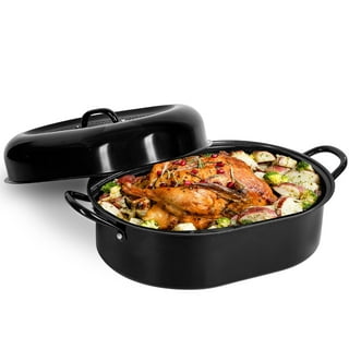  Bovado USA 19 Inch 20 lb Capacity Enamel Oval Turkey Roaster  Pan + Lid - Thanksgiving Gift, Covered, Non-sticky, Chemical Free,  Dishwasher Safe - (17.3 Inch Inner) - Rôtissoire (Capacité de