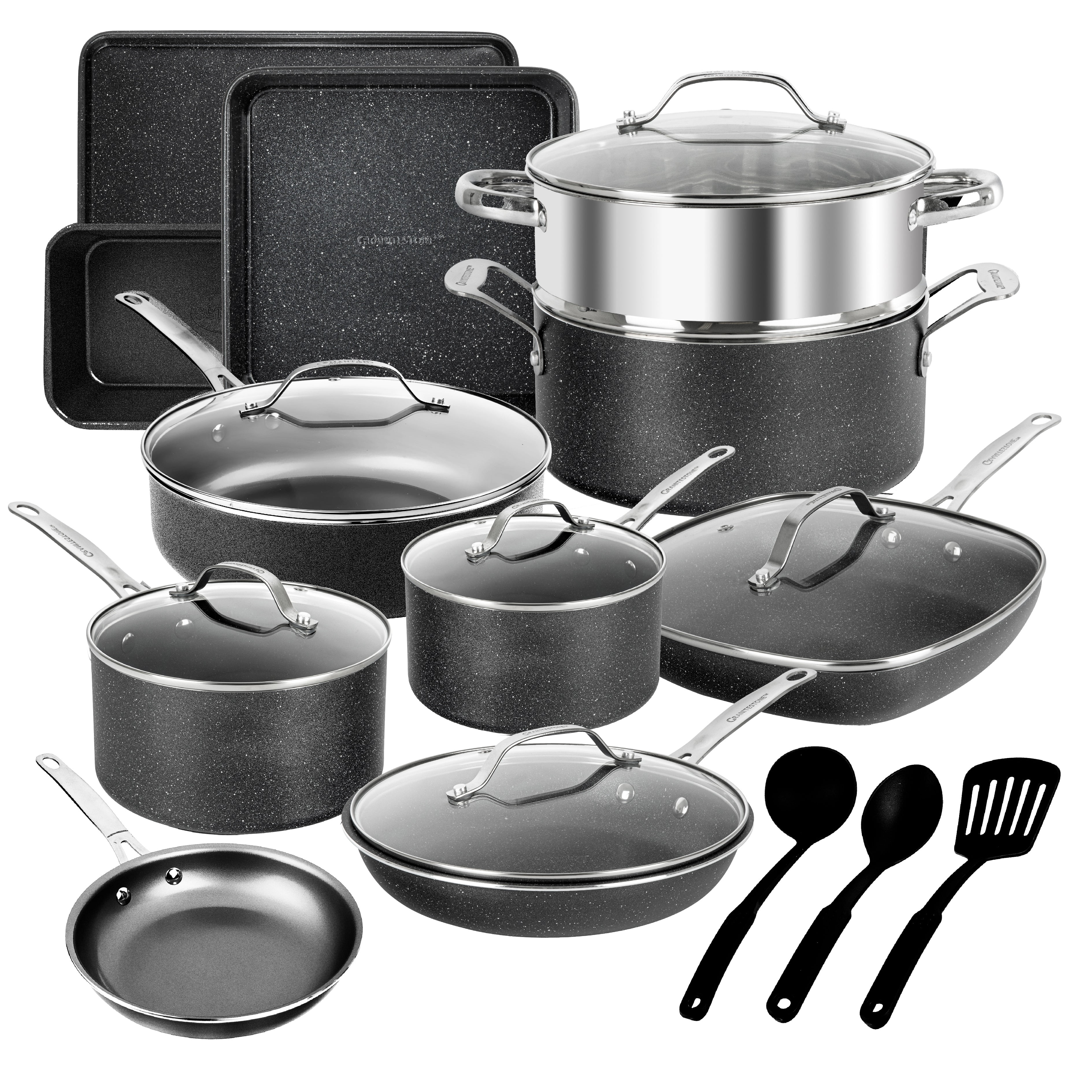 Granitestone 22-Piece Non-Stick Aluminum Cookware Set with Utensils