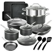 Granite Stone Pots and Pans Set Nonstick Cookware Bakeware Set Dishwasher Oven Safe Black 20 Pcs