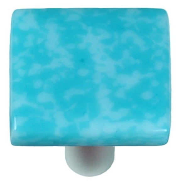 Granite Turquoise Blue & White Square Glass Cabinet Knob - Aluminum Post