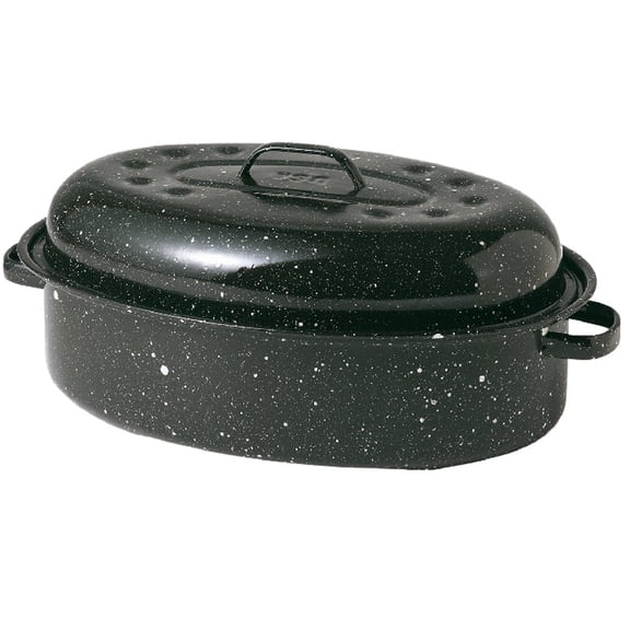 Granite Ware 15-Inch Oval Roaster With Lid - Enamel Steel, Nonstick, Dishwasher Safe - Black Construction & DIY Use, Standard Hardware Spec