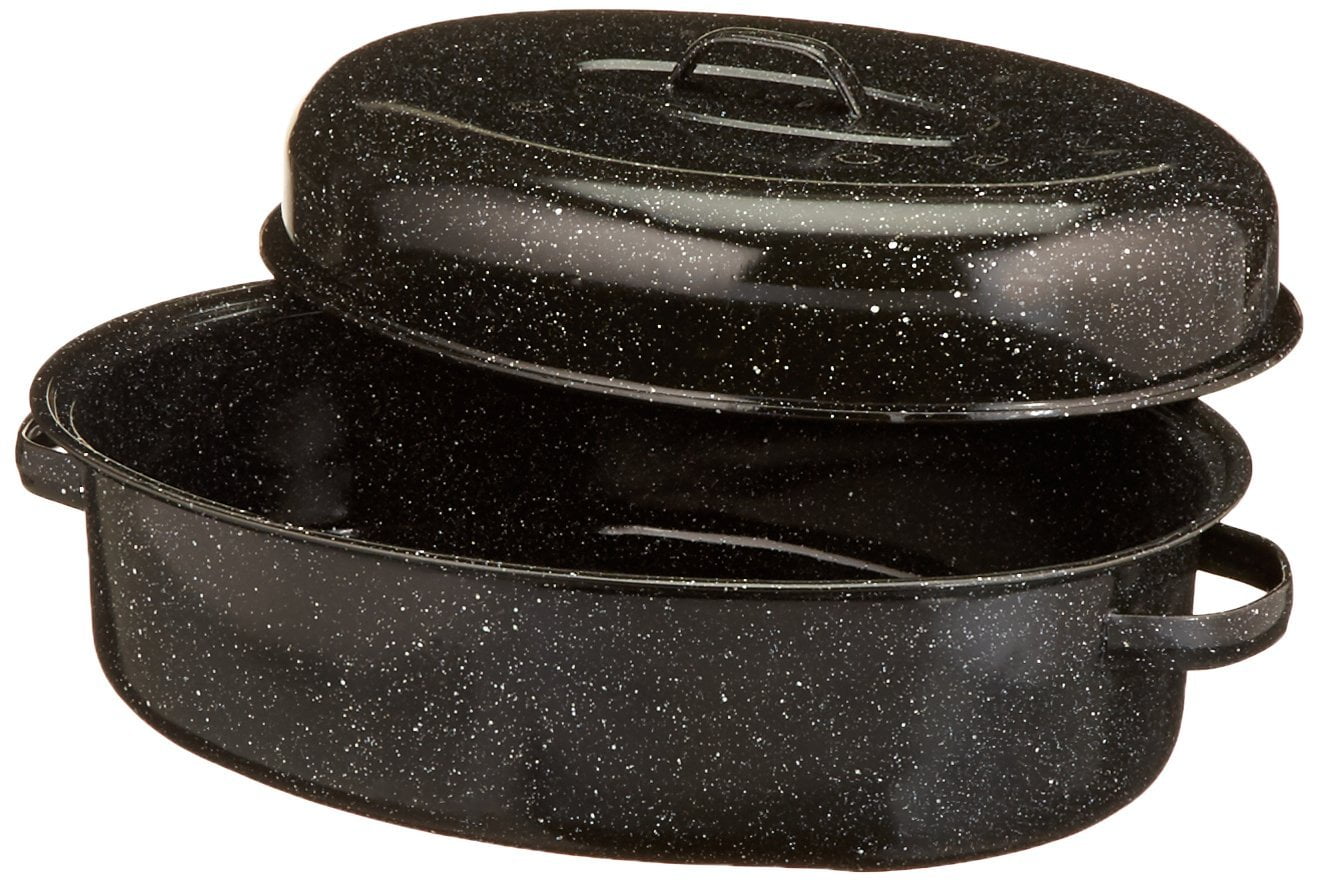 Graniteware 18 Oval Covered Roaster, Black