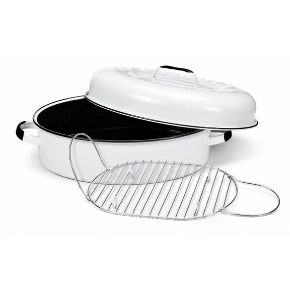 Granite Ware 18-In Covered Oval Roaster with Rack - 15 Lb Capacity, Black