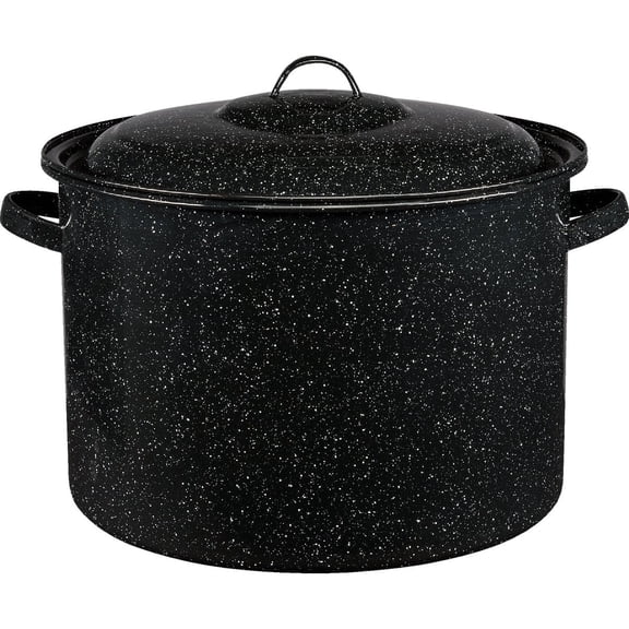Granite Ware Stock Pot Porcelain Finish - Steel, 21 Qt, Black, With Lid Residential Use, Standard Application