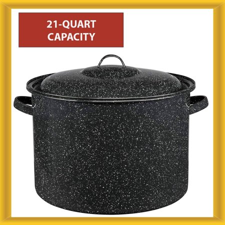 Granite Ware Stock Pot Porcelain Finish - Steel, 21 Qt, Black, With Lid