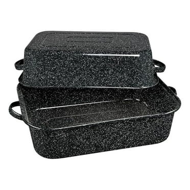 Granite Ware 21 in Oven Rectangular Roaster with lid. (Speckled Black) - Accommodates up to 25 lb poultry or roast.