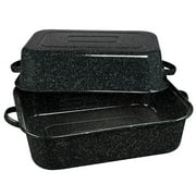 Granite Ware 25 lb. Enamelware Oven Rectangular Roaster with lid. Capacity 19.5 in (Speckled Black). Dishwasher Safe. Easy to Clean.