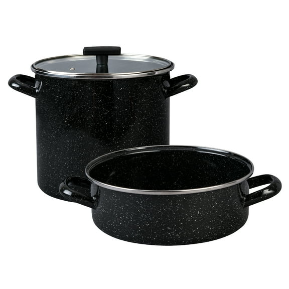 Granite Ware 3-Piece Cookware Set, 8 Qt Stock Pot & 3 Qt Casserole w/Glass Lid, Speckled Black