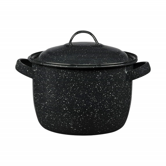 Granite Ware 4 quart Stock Pot with lid. Enameled steel ideal for soups, stews. You can use it direct on fire!