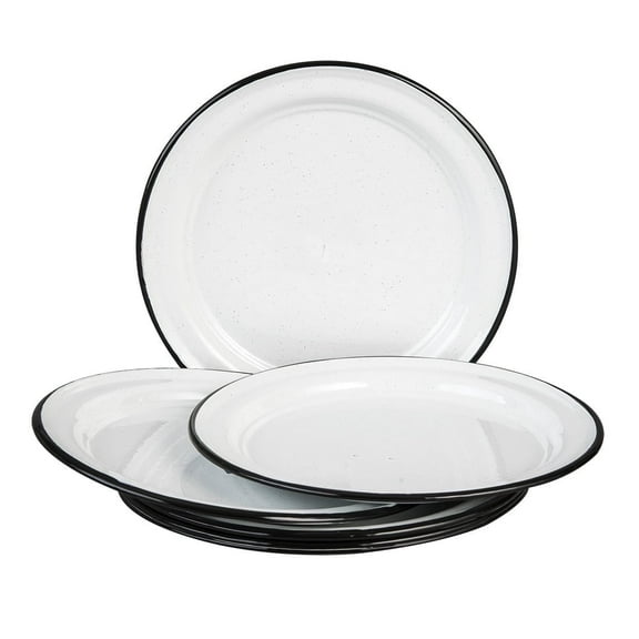 Cinsa 6-Piece 10 inch Enameled steel Plate Set (Speckled White) Indoor/Outdoor use, oven & fire-safe