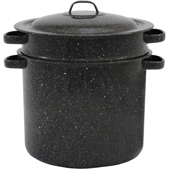 Granite Ware 7.5 qt Multiuse Pasta Pot Set with Lid and Strainer. Enameled steel perfect for seafood, soups or sauces.