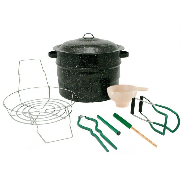 Granite Ware 8 Piece Enamelware Water bath Canning Pot Speckled Black with Canning Toolset and Rack. Canning Supplies Starter Kit Canning Supplies.
